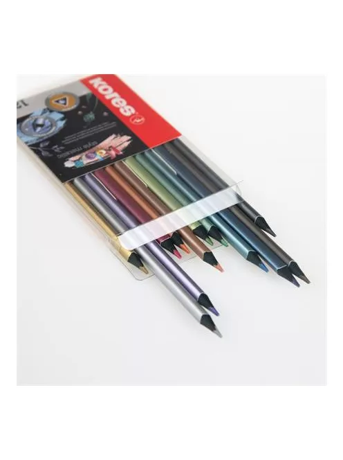 Színes ceruza készlet, háromszögletű, KORES "Kolores Style Metallic", 12 metál szín (IK93316)
