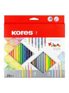   Színes ceruza készlet, háromszögletű, KORES "Kolores Style", 26 különböző szín (IK93320)