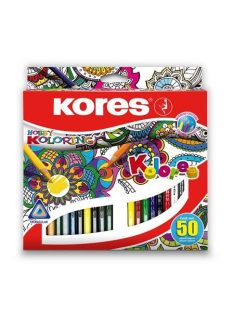   Színes ceruza készlet, háromszögletű, KORES "Triangular", 50 különböző szín (IK93350)
