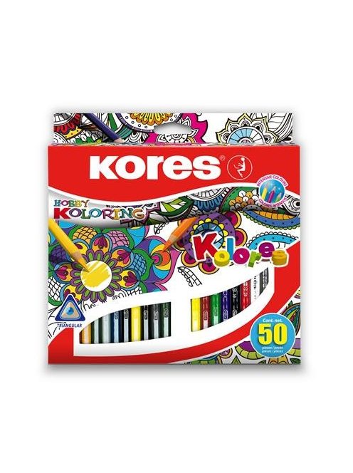 Színes ceruza készlet, háromszögletű, KORES "Triangular", 50 különböző szín (IK93350)