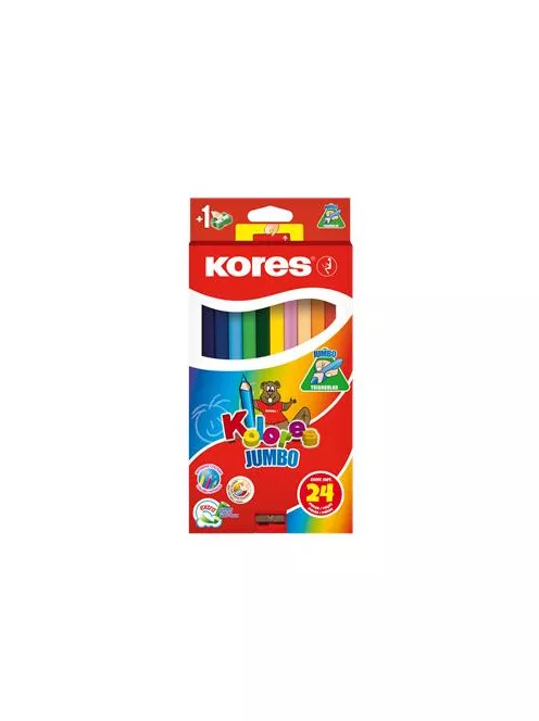 Színes ceruza készlet, háromszögletű, jumbo, KORES "Kolores Jumbo", 24 különböző szín (IK93524)