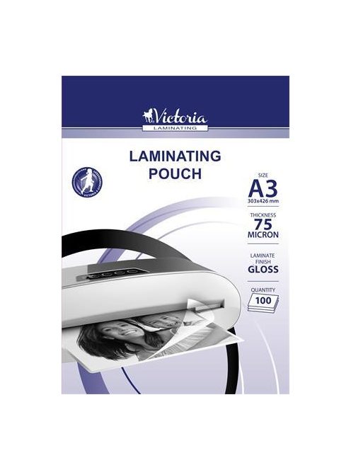 Meleglamináló fólia, 75 mikron, A3, fényes, VICTORIA OFFICE (ILKVF753)