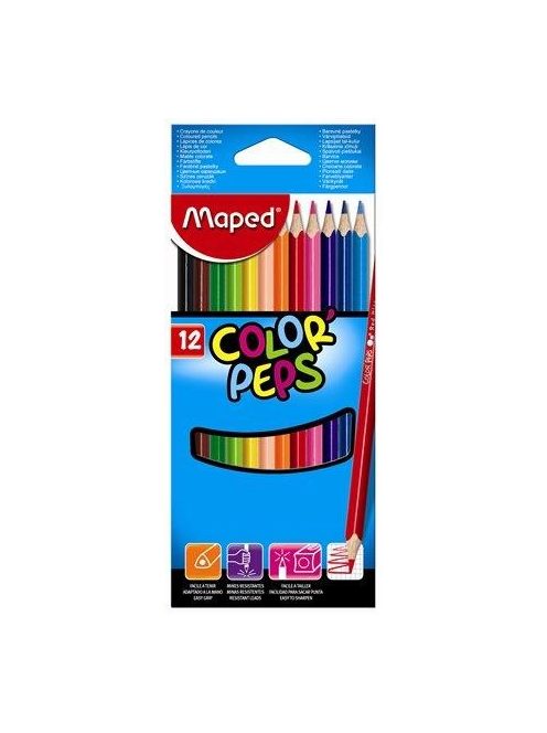 Színes ceruza készlet, háromszögletű, MAPED "Color'Peps", 12 különböző szín (IMA183212) (IMA183212)
