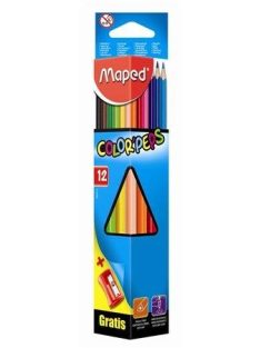   Színes ceruza készlet, háromszögletű, hegyezővel, MAPED "Color'Peps Star", 12 különböző szín (IMA183213)