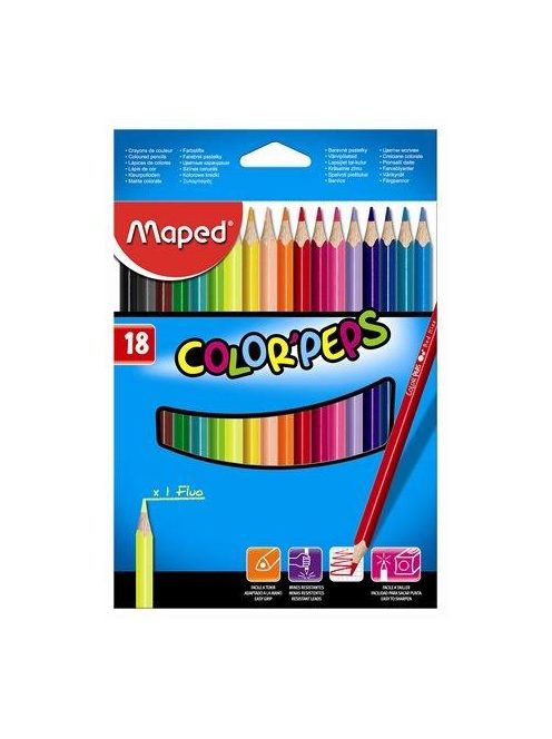 Színes ceruza készlet, háromszögletű, MAPED "Color'Peps Star", 18 különböző szín (IMA183218)