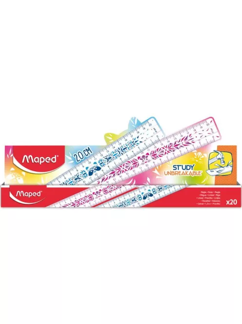 Vonalzó, műanyag, törhetetlen, 20 cm, MAPED "Study Unbreakable Fancy", vegyes színek (IMA245401)
