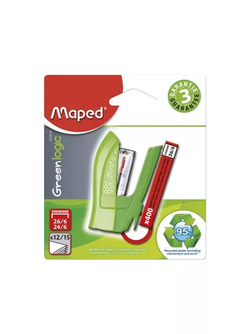 Tűzőgép, 24/6, 26/6, 12 lap, MAPED "Greenlogic Mini", vegyes színek (IMA353010)