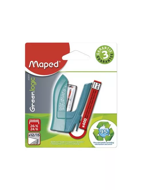 Tűzőgép, 24/6, 26/6, 12 lap, MAPED "Greenlogic Mini", vegyes színek (IMA353010)
