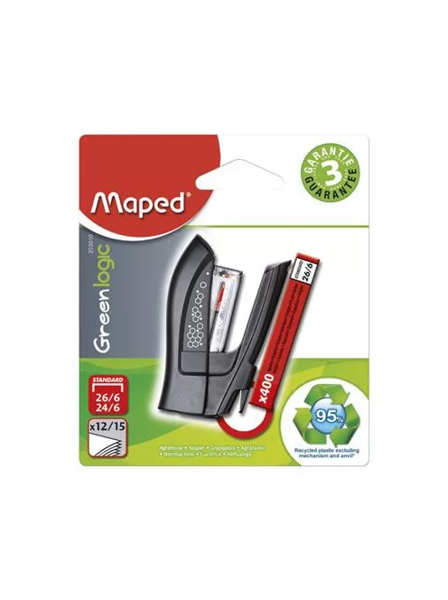 Tűzőgép, 24/6, 26/6, 12 lap, MAPED "Greenlogic Mini", vegyes színek (IMA353010)