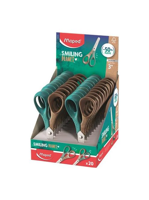 Olló display, óvodai, 12 cm, FSC, MAPED "Smiling Planet Vivo" (IMA472021FM)
