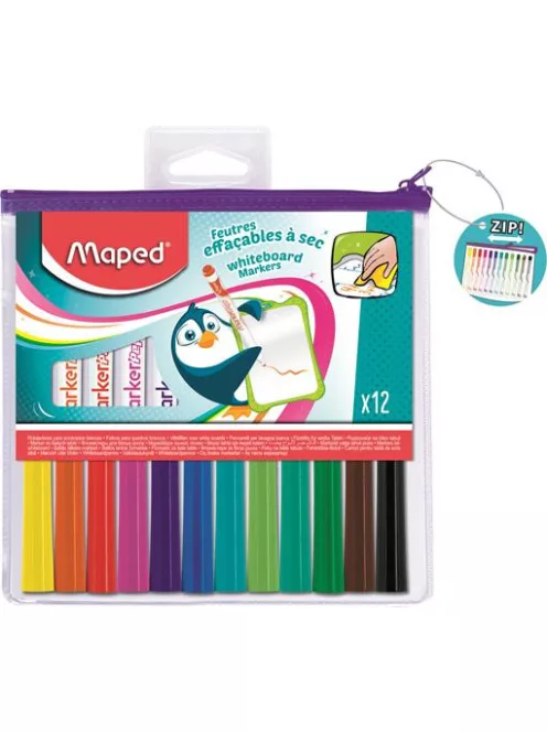 Táblamarker készlet, 1,5 mm, kimosható, fehértáblához, MAPED "Marker'Peps", 12 különböző szín (IMA741817)