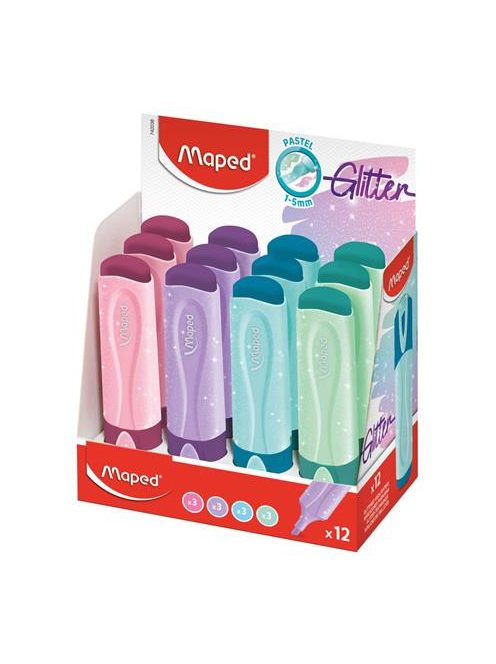 Szövegkiemelő display, 1-5 mm, MAPED "Glitter Fluo Peps", vegyes pasztell színek (IMA742038)