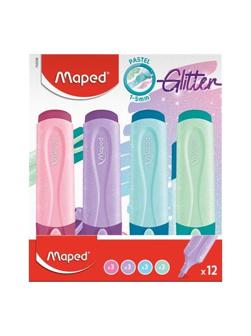 Szövegkiemelő display, 1-5 mm, MAPED "Glitter Fluo Peps", vegyes pasztell színek (IMA742038)