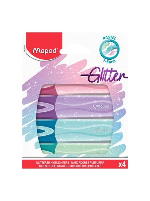 Szövegkiemelő készlet, 1-5 mm, MAPED "Glitter Fluo Peps", vegyes pasztell színek (IMA742046)