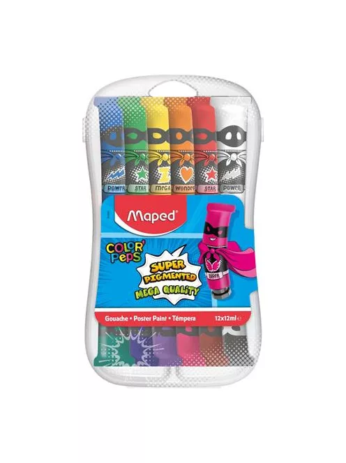Tempera készlet, 12 darabos, műanyag dobozban, MAPED (IMA810520)
