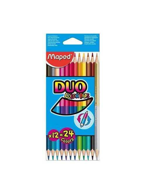 Színes ceruza készlet, háromszögletű, MAPED "Color'Peps Duo", 12 különböző szín (IMA829600) (IMA829600)