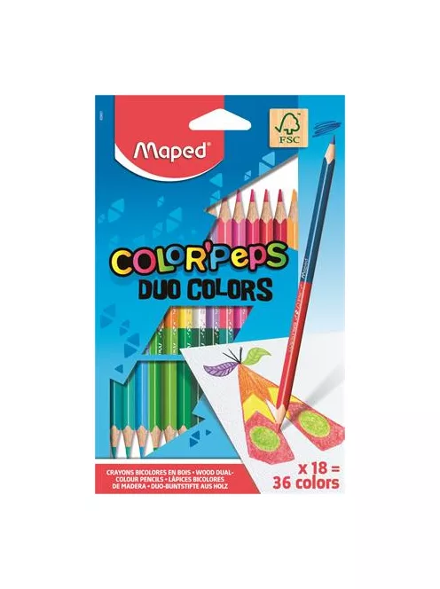 Színes ceruza készlet, háromszögletű, kétvégű, MAPED "Color'Peps Duo", 36 különböző szín (IMA829601)