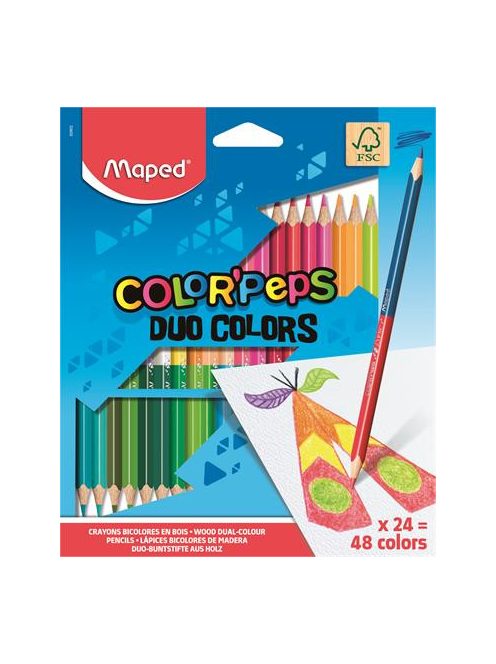 Színes ceruza készlet, háromszögletű, kétvégű, MAPED "Color'Peps Duo", 48 különböző szín (IMA829602)