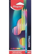 Színes ceruza készlet, háromszögletű, MAPED "Nightfall", 12 különböző szín (IMA831700)
