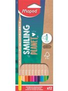 Színes ceruza készlet, háromszögletű, FSC, MAPED "Smiling Planet", 12 különböző szín (IMA831800)