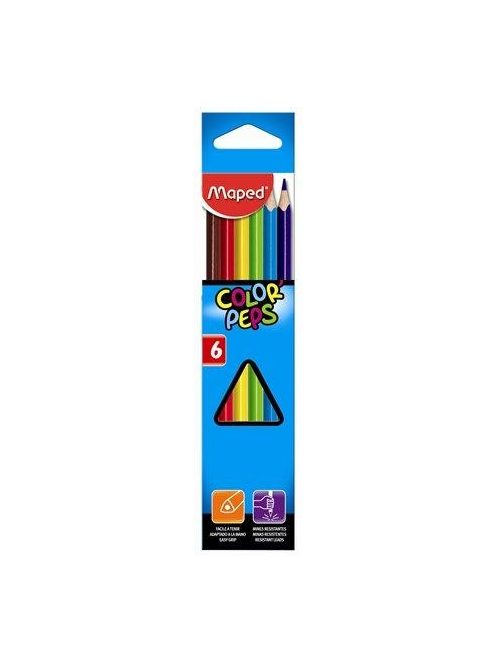 Színes ceruza készlet, háromszögletű, MAPED "Color'Peps", 6 különböző szín (IMA832002) (IMA832002)