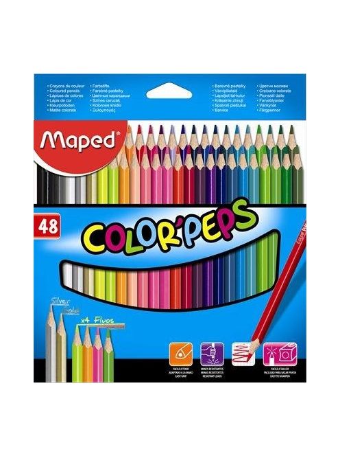 Színes ceruza készlet, háromszögletű, MAPED "Color'Peps", 48 különböző szín (IMA832048) (IMA832048)