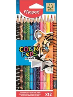   Színes ceruza készlet, háromszögletű, MAPED "Color'Peps Animal", 12 különböző szín (IMA832212)