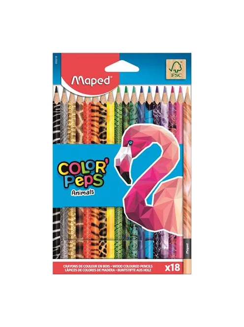 Színes ceruza készlet, háromszögletű, MAPED "Color'Peps Animal", 18 különböző szín (IMA832218)