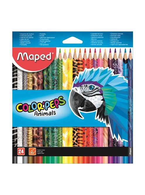 Színes ceruza készlet, háromszögletű, MAPED "Color'Peps Animal", 24 különböző szín (IMA832224)