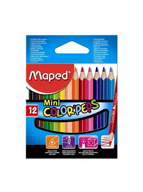Színes ceruza készlet, háromszögletű, MAPED "Color'Peps Star Mini", 12 különböző szín (IMA832500)