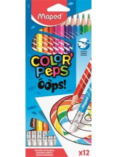   Színes ceruza készlet, háromszögletű, radírozható, MAPED "Color'Peps Oops", 12 különböző szín (IMA832812)