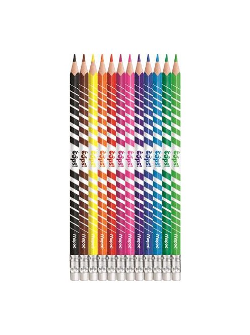 Színes ceruza készlet, háromszögletű, radírozható, MAPED "Color'Peps Oops", 12 különböző szín (IMA832812)