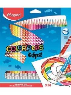   Színes ceruza készlet, háromszögletű, radírozható, MAPED "Color'Peps Oops", 24 különböző szín (IMA832824)
