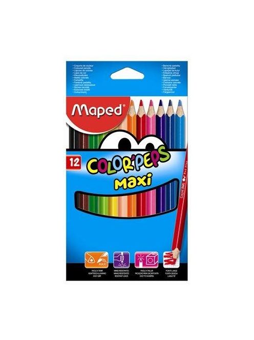 Színes ceruza készlet, háromszögletű, vastag, MAPED "Jumbo", 12 különböző szín (IMA834010)