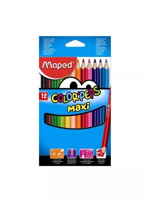 Színes ceruza készlet, háromszögletű, vastag, MAPED "Jumbo", 12 különböző szín (IMA834010)