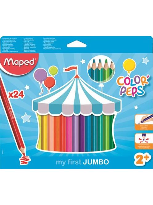 Színes ceruza készlet, háromszögletű, vastag, MAPED "Jumbo", 24 különböző szín (IMA834013)