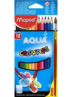   Akvarell ceruza készlet, háromszögletű, ecsettel, MAPED "Color'Peps", 12 különböző szín (IMA836011)