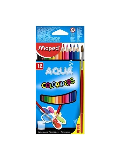Akvarell ceruza készlet, háromszögletű, ecsettel, MAPED "Color'Peps", 12 különböző szín (IMA836011) (IMA836011)