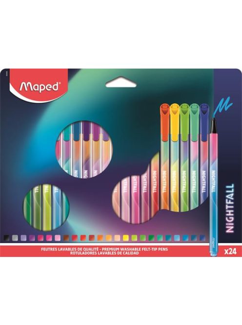 Filctoll készlet, 2,5 mm, kimosható, MAPED "Nightfall", 24 különböző szín (IMA844402)