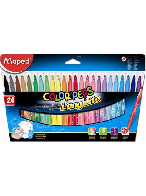 Filctoll készlet, mosható, MAPED "Color'Peps Long Life", 24 különböző szín (IMA845022)