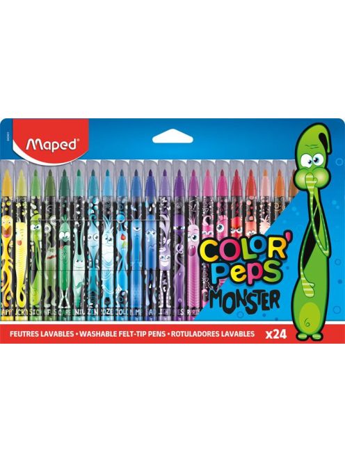 Filctoll készlet, 2,8 mm, kimosható, MAPED "Color'Peps Monster" 24 különböző szín (IMA845401)