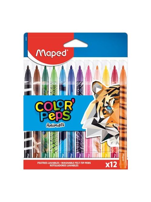 Filctoll készlet, 2,8 mm, kimosható, MAPED "Color’Peps Animals", 12 különböző szín (IMA845403)
