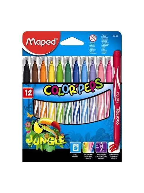 Filctoll készlet, 2,8 mm, kimosható, MAPED "Color'Peps Jungle", 12 különböző szín (IMA845420)