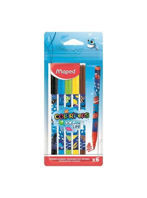 Filctoll készlet, 2 mm, kimosható, MAPED "Color'Peps Ocean Life", 24 különböző szín (IMA845703)
