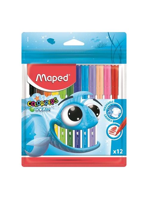 Filctoll készlet, 2 mm, kimosható, MAPED "Color'Peps Ocean", 12 különböző szín (IMA845720)
