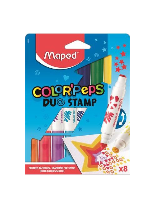 Filctoll készlet, 7,5 mm, kétvégű, MAPED "Color'Peps Duo Stamp" 8 különböző szín és minta (IMA846808)