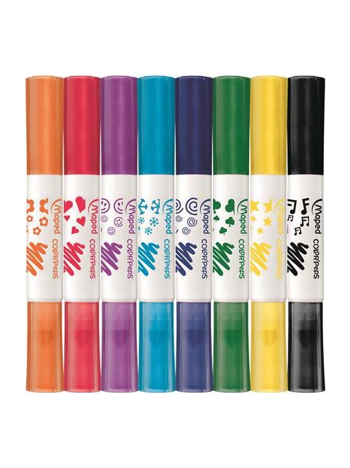 Filctoll készlet, 7,5 mm, kétvégű, MAPED "Color'Peps Duo Stamp" 8 különböző szín és minta (IMA846808)