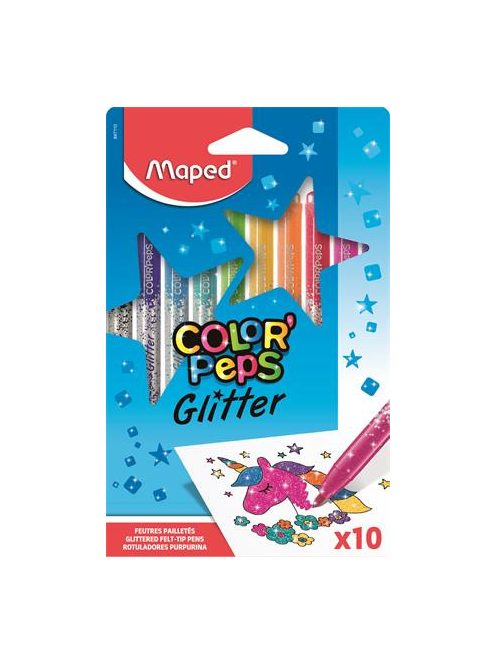 Filctoll készlet, 2,8 mm, csillámos, MAPED "Color'Peps Glitter", 10 különböző szín (IMA847110)