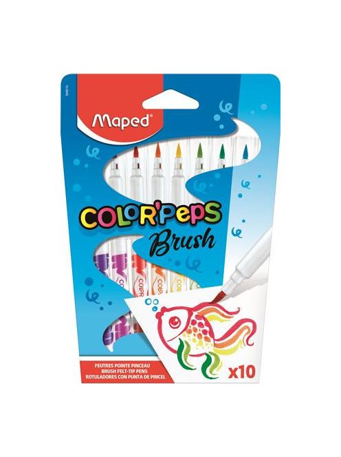 Filctoll készlet, kimosható, ecsetjellegű, MAPED "Color ’Peps Brush", 10 különböző szín (IMA848010)