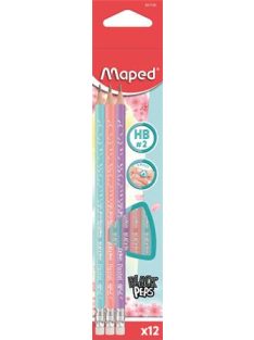   Grafitceruza radírral, HB, háromszögletű, MAPED "Black'Peps Pastel", vegyes pasztell színek (IMA851730)